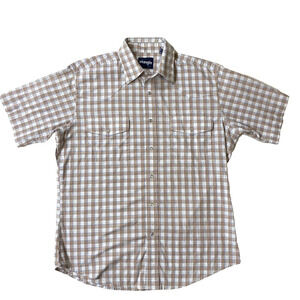 VTG Wrangler Shirt Mens Large Western Short Sleeve Pearl Snap Dagger Collar EUC
